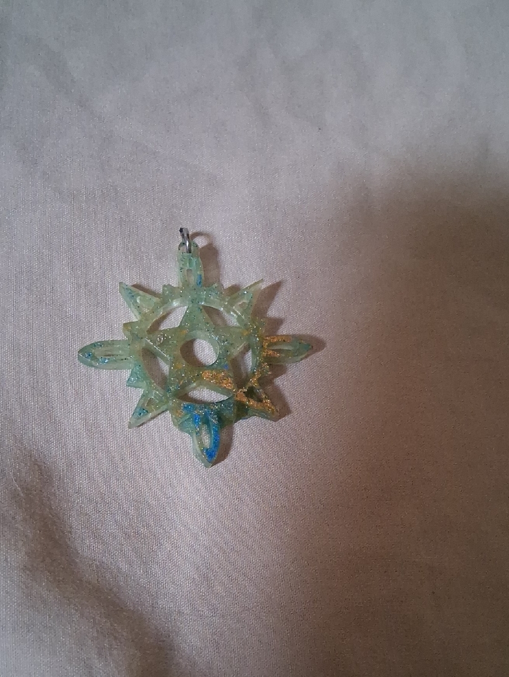 Handmade Resin Iridescent Starburst Pendant - Light Aqua